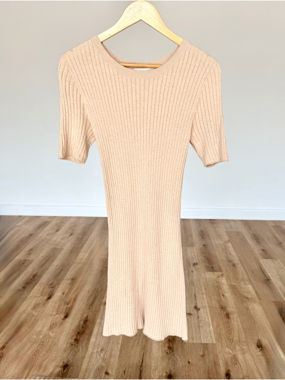 One Grey Day Los Angeles Ribbed Knit Sweater Dress - Oatmeal Small